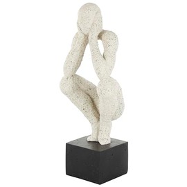 Deco 79 Polystone People Decorative Sculpture Crouching Home Decor Statue with Black Square Base, Accent Figurine 6" x 5" x 16", Cream