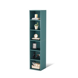 Osparple Corner Bookshelf Modern 6 Tier Tall Bookshelf 70.87" Cube Storage Organizer Corner Shelf Stand with Storage Space, Sturdy MDF Material for Bedroom, Home Office and Living Room, Blue