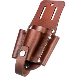 Leather Tool Pouch - Heavy Duty Full Grain & Top Grain Leather - 4 Pockets (Large/Small) - Stainless Steel Rivets - Brass Snap - Ideal for Electricians, Carpenters, Tradesmen