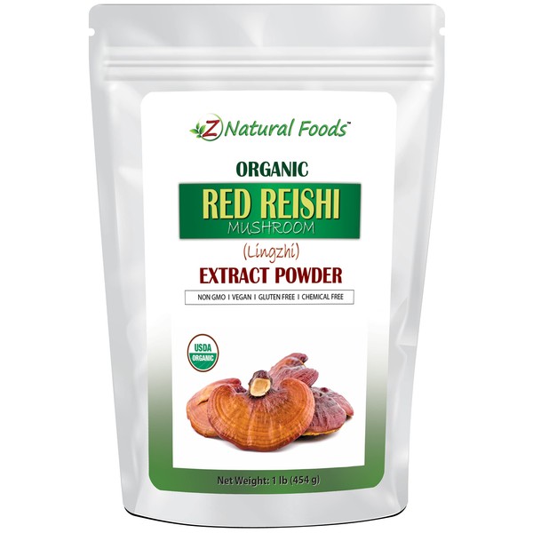 Z Natural Foods Organic Reishi Mushroom Extract Powder - Weight 1 lb - Concentrated Premium Extract for Supporting Immune Health, Energize Your Morning by Adding it to Coffee and Tea