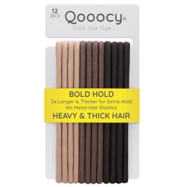 Qooocy Extra Long Hair Tie for Long Thick and Curly Hair Elastic Ponytail Holders for Women or Men No Metal Long Hair Bands Hair Accessories for Long Lasting Braids, 12 Count, Camelback