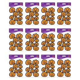Beistle S04001AZ12 Jack-O-Lantern Stickers 12 Piece, 4.75" x 7.5", Orange/Black/Yellow
