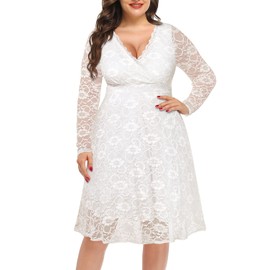 Women Wedding Dresses Bride Plus Size White Lace Wrap V Neck Bridal Shower Ivory Cocktail Formal Party Church Fall Dress