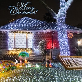 JMEXSUSS 360 LED Net Christmas Lights Outdoor Waterproof, Connectable 12ft x 5ft Net Lights Outdoor Mesh Light with Remote, 8 Modes Plug in White Christmas Light for Bushes Christmas Decorations