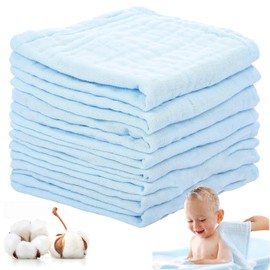 Baby Muslin Cloths, Muslin Cloths for Baby, 30x30 Cm 6-Layer Cotton Square, Ultra Soft Newborn Essentials, 8-Pack Blue Burp Cloths for Newborn, Suitable for Baby Face Wash