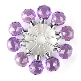 BNYZWOT Round Shape Crystal Glass 30mm Kitchen Cabinet Door Drawer Knob Cupboard Dresser Wardrobe Pull Handle with Screws, 10Pcs Purple