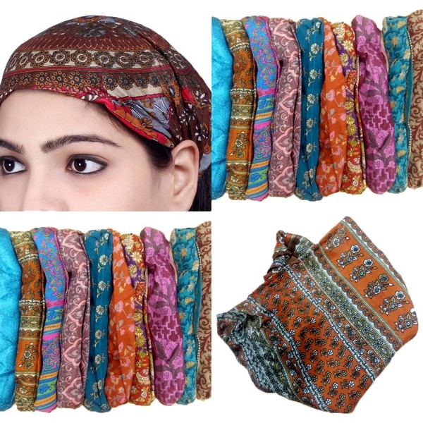 SARJANA HANDICRAFTS Lot 10 Pieces Womens Mens Silk Headband Printed