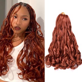 Ginger Curly Braiding Hair 16 Inch 8 Packs Box Braids Crochet Hair Extensions 75g/Pack Pre Stretched Braiding Hair for Black Women Bouncy Loose Wavy Synthetic Hair (16 Inch,8 Packs,350#)