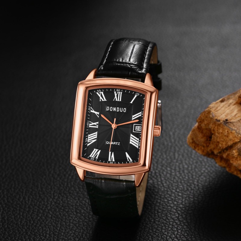 Mens Watch Square Leather Seiko Watch Waterproof: Quartz Watch Leather