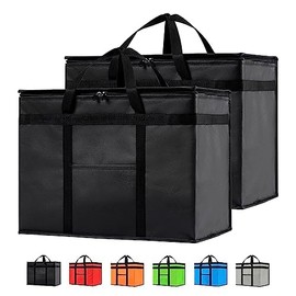 NZ home Insulated Cooler Bag and Food Warmer (XL Plus, 4-Pack) for Delivery & Grocery Shopping with Zippered Top, Black