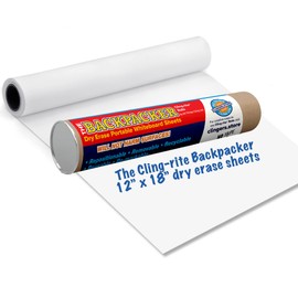 Backpacker Cling-rite Rolls Clingers Dry Erase Portable Whiteboard, 45' ft roll, Sheet Size 12" x 18" Drawing and Planning, School, Arts and Crafts with 30 White Sheets