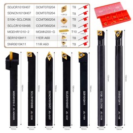 CHAWNIAO Indexable Lathe Turning Tool 21Pcs Kit 3/8" (10mm) Shank, Includes 7Pcs Metal Lathe Tool Holders and 14Pcs Carbide Inserts for Turning Boring Grooving Cutting Threading Carbide Turning Tool