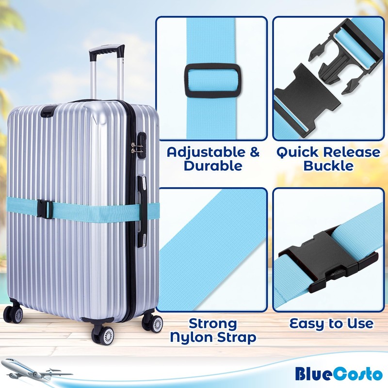 CSTOM 4 x Coloured Suitcase Straps, Luggage Straps, for Suitcase