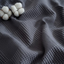 RAYME TEKSTIL 100% Turkish Cotton Blanket Queen Size Waffle Weave Blankets, Made in Turkiye, Light Airy Throw Bedspread (Dark Gray, Queen Size Blanket 90 x 90 inch)