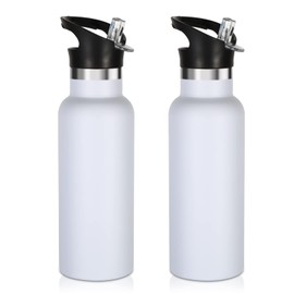 Volhoply 17oz Insulated Water Bottle Bulk 2 Pack,Stainless Steel Kids Water Bottles with Straw Lid,Reusable Metal Thermos Water Bottle,Double Wall Vacuum Sports School Flask Keep Cold(White,2 Set)