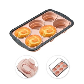YiYeraio Silicone Muffin Pans for Baking with Metal Frame, 6 Cup Silicone Muffin Pan, Nonstick Cupcake Pan, BPA Free Muffin Tins Easy to Pop Cupcake Baking Pan Molds for Oven Dishwasher Safe Pink