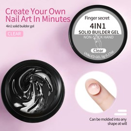 Solid Builder Gel for Nails Hard Gel 4 in1 Clear White Non-sticky for Nail Extension with Art Tools for DIY Nail Thickening Solution (2)