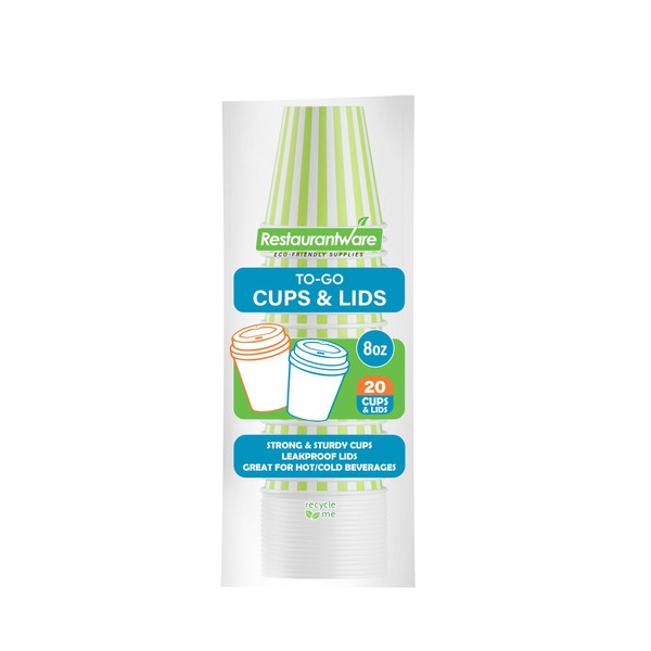 Restaurantware - 8 Ounce Disposable Coffee Cups with Lids, 20
