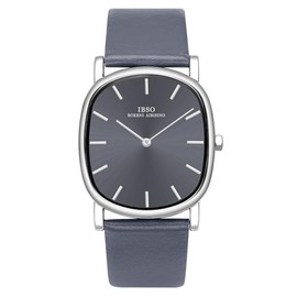 IBSO Mens Watches Minimalist Analog Quartz Watch Waterproof Oval Dress Wrist Watch Leather Band for Men (2698G GY GY)