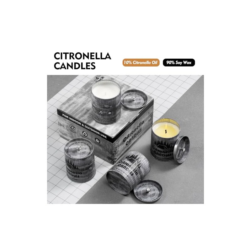 Citronella Candles Set - 4-Pack Natural Soy Wax Candles