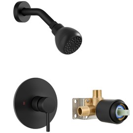GBBNE Shower Head and Faucet Set Complete Single Handle Shower Trim Kit Shower Fixtures with High Pressure Shower Head Included Rough In Valve Matte Black