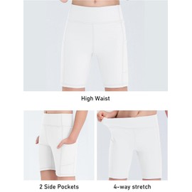 Haloumoning Girls Volleyball Spandex Shorts Kids Athletic Biker Dance Gymnastics Compression Shorts with Pockets White