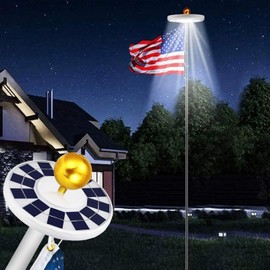 EEZ RV Products 25FT Retractable Aluminum Flagpole with 3x5 ft American Flag and LED Solar Powered Light Kit, Ultra Bright Long Last Full Coverage Flagpole Downlight