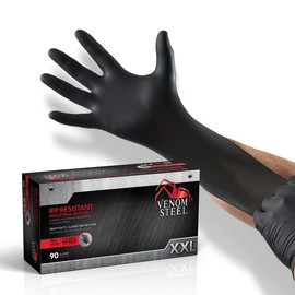 Venom Steel - Guantes de nitrilo negro XXL, 6 mil, sin látex, guantes desechables resistentes a los químicos, agarre texturizado, protección resistente de dos capas, 100 unidades