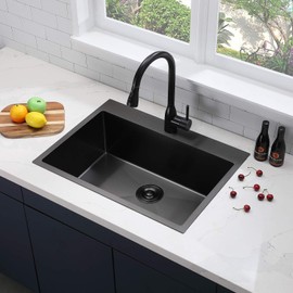 SHACO 28 Inch Black Drop In Stainless Steel Kitchen Sink, Gunmetal Black Top Mount RV Laundry Utility Sink, 9 Inch Deep Single Bowl Basin Wet Bar Prep Sink