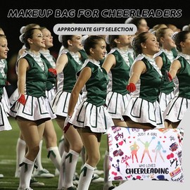 Cheerleader Makeup Bags for Girl Women Coach Birthday Party Favor Cheerleading Cheer Stuff Accessory Canvas Cosmetic Skincare Zipper Bag for Travel Storage Pouch JUST A Girl WHO Loves