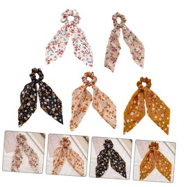 FRCOLOR 5pcs Vintage Floral Printed Hair Scrunchies Bow Knotted Hair Ties for Women Girls Chic Daily Wear Accessories Multi-color Options