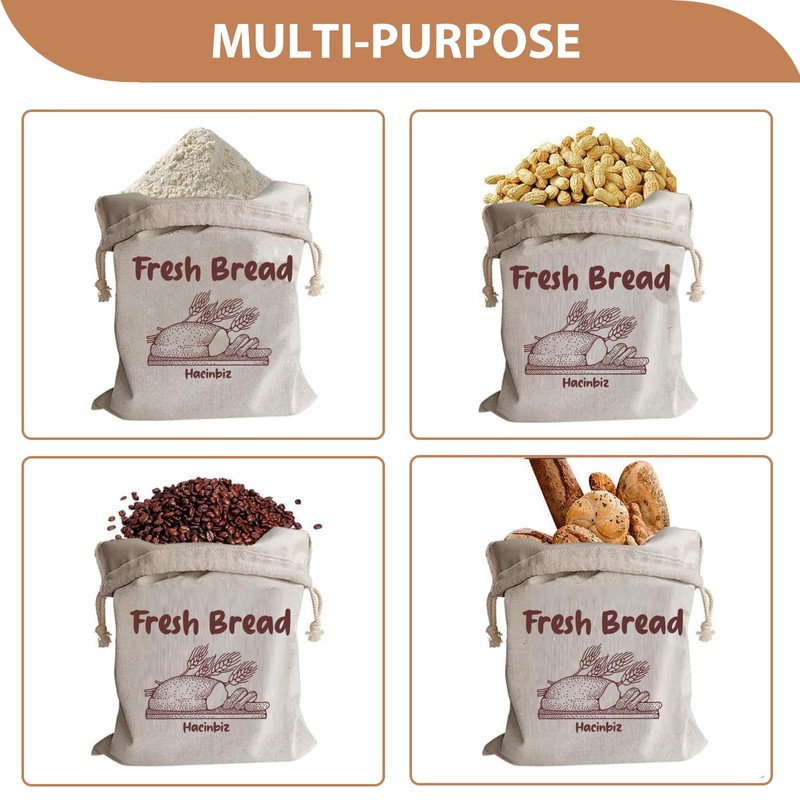 Hacinbiz 3 Pack Linen Bread Bags with Inner Lining -