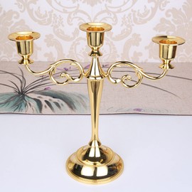 ZIZEV Candelabro de Metal, Decoración de 3 Brazos, Candelabro Europeo, Accesorios de Decoración de Mesa a la Luz de Las Velas, Boda Romántica, Retro, Alto Brillo, Adorno Exquisito,