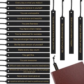 Roowest 20 Pcs Inspirational Book Markers Christmas Gifts PU Leather Bookmark Inspirational Leather Bookmark Motivational Quotes Gifts for Reading 20 Styles