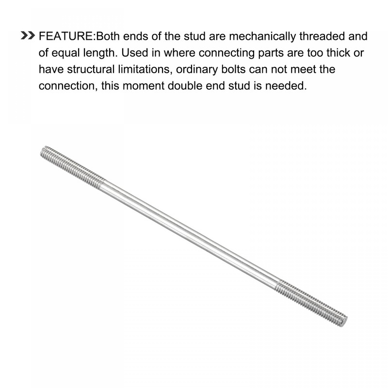sourcing map Double Ended Stud Screws (M6 Thread 110mm Length)