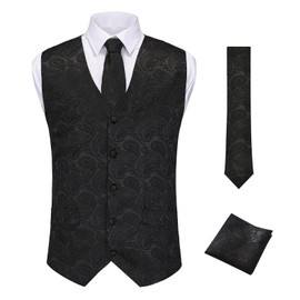 H&ZY Mens Suit Vest Paisley Victorian Costume Jacquard Floral Formal Waistcoat Gothic Steampunk Vests Tie Set