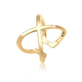 Elli Women's Ring with Cross Symbol Blogger Statement in 925 Sterling Silver, Gold-Plated Silver