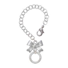 Delight Jewelry Silvertone Coach Eternity Ring - Silvertone Bow Charm Accessory for Tumblers and Thermal Cups