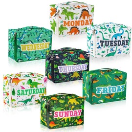 Paterr 7 Pcs Packing Cubes for Travel Kids Days of Week Compression Packing Cubes Colorful Luggage Organizers Suitcase Camp(Dinosaur)