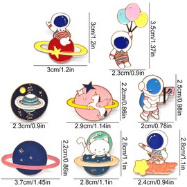 Regerly 8pcs Enamel Pin Badges Cute Planet Space Alloy Lapel Pins for Clothes Bags Jackets Hat DIY Accessories, Aluminium