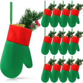 Realspring 12 Pcs 7 Inch Mini Christmas Stockings Hanging Small Stockings Christmas Mitten Stocking Decorations Christmas Stockings with Cuff for Xmas Tree Decor Family Presents Fill (Green Red)