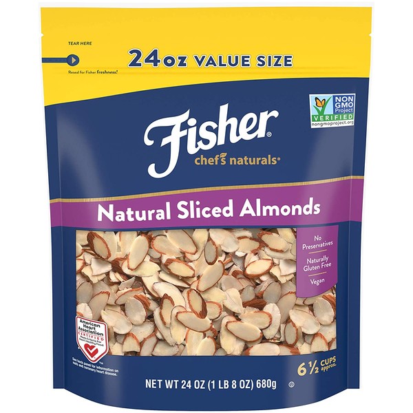 FISHER Chef's Naturals Sliced Almonds, 24 oz, Naturally Gluten Free, No Preservatives, Non-GMO