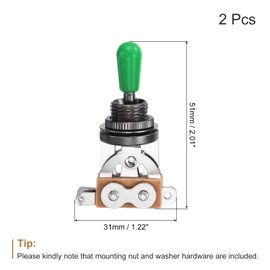 MECCANIXITY 3 Way Short Straight Guitar Toggle Switch Pickup Selector Black with Green Tip Knob Caps for Electric Guitars Parts Replacement Pack of 2
