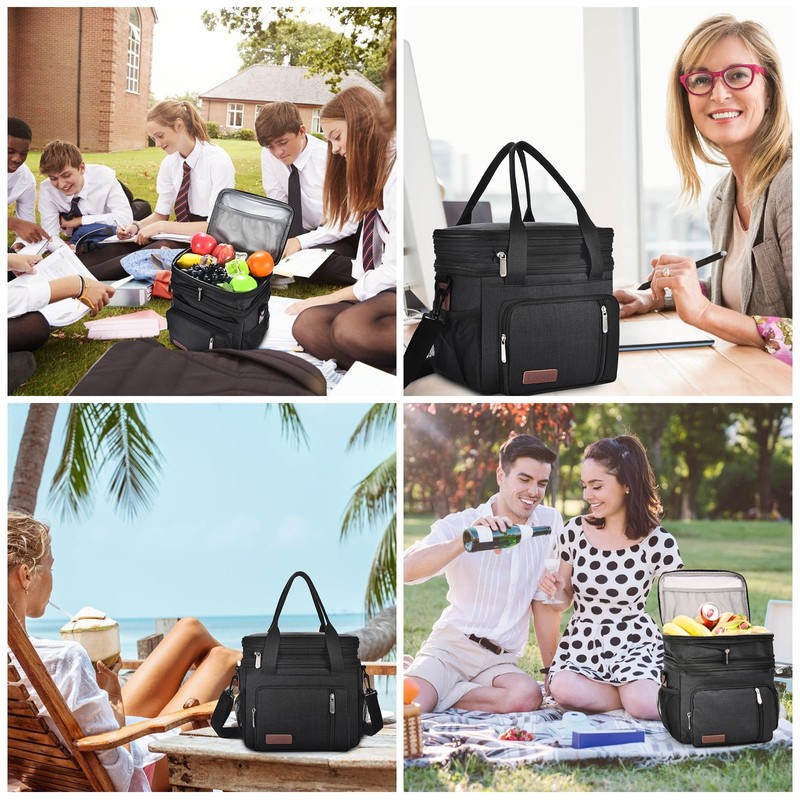 LOKASS Lunch Box for Women-Double Deck Insulated Adults Lunch Bag