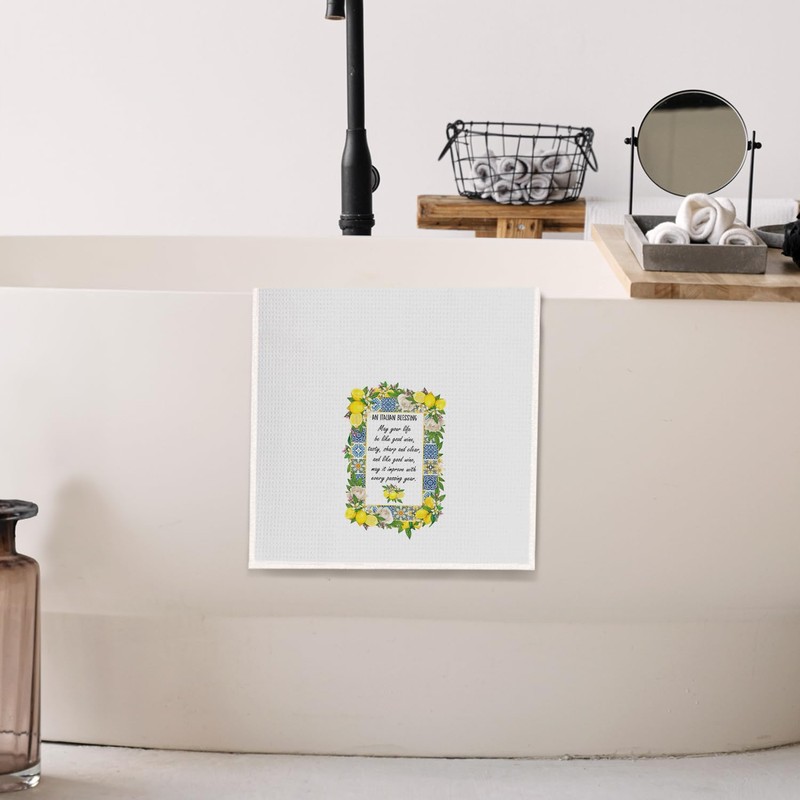 Elefeltclave Italian Blessing Lemon Kitchen Towels, Italian Floral Lemon Dish