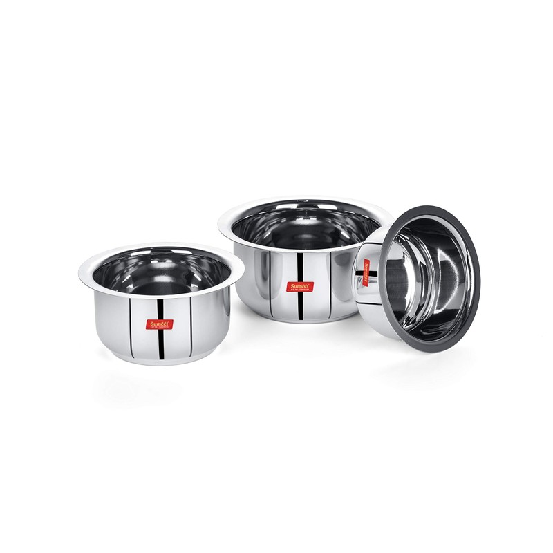 Sumeet Stainless Steel Tope/patila/cookware, 370, 550, 800ml, 3 Piece (Steel)