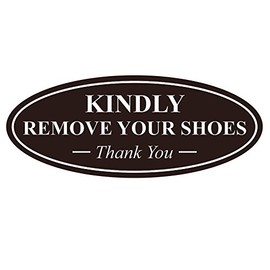 Oval KINDLY REMOVE YOUR SHOES Thank You Sign - Black / Gold Medium