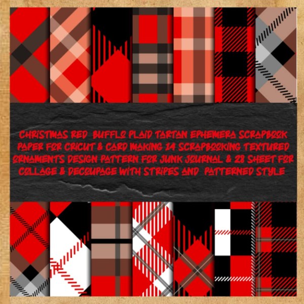christmas red bufflo plaid tartan ephemera scrapbook paper for cricut