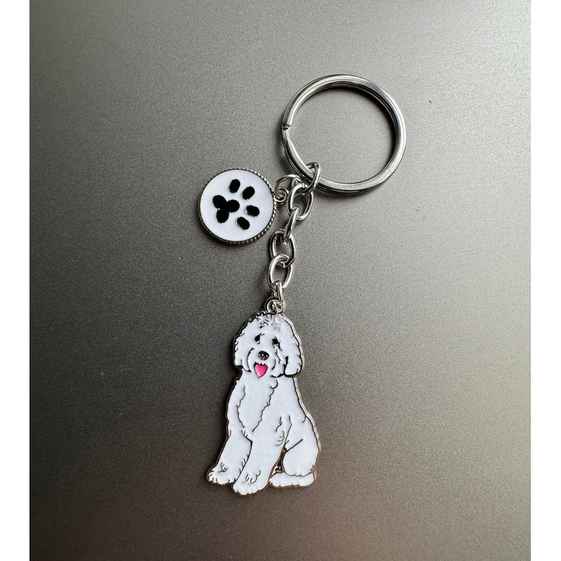 BT Bear Dog Keychain,Cute Metal Keychain,Bag Charm, White Bichon Frise