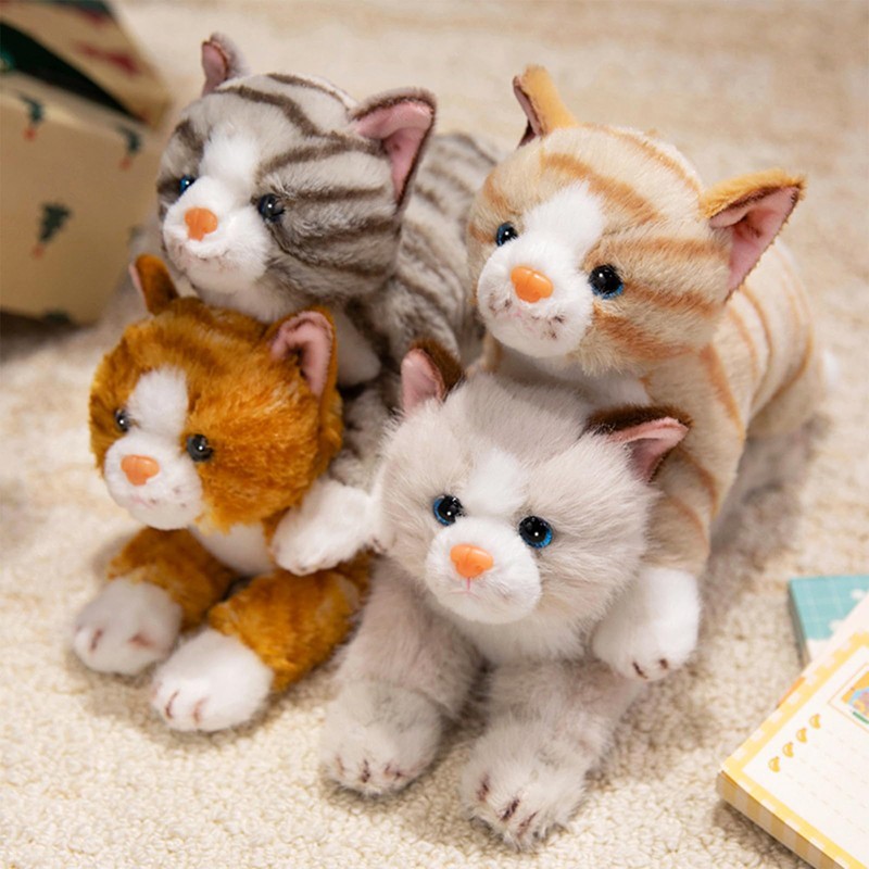 PEACH CAT Striped Cat Stuffed Animal 9.8" Realistic Kitten Plushies
